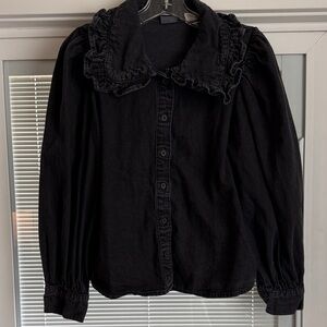 Levi’s Emilie Black Denim Ruffled Collar Women's Top Sz Small